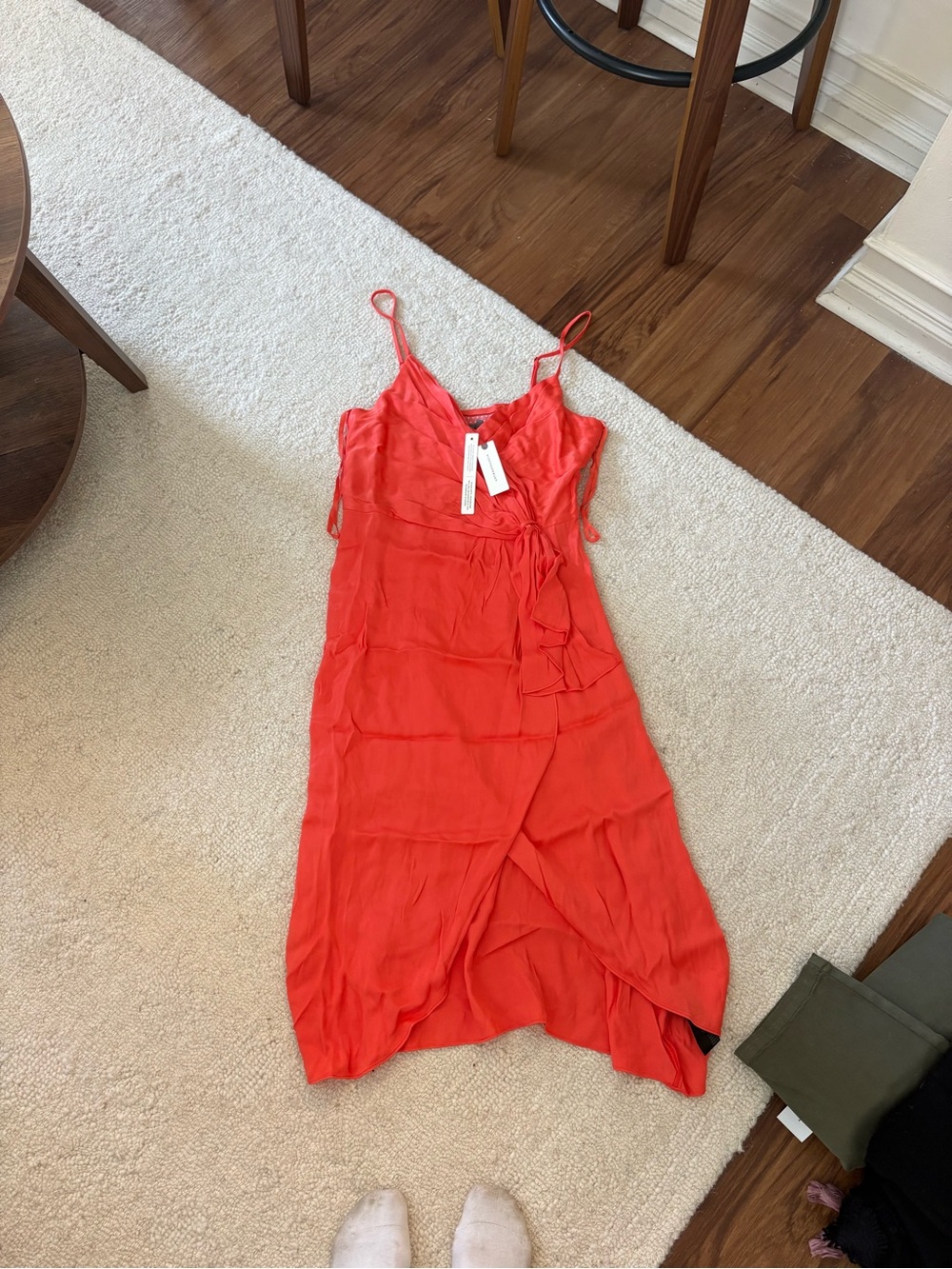 Anthropologie Orange Slip Midi Dress with Wrap Detail